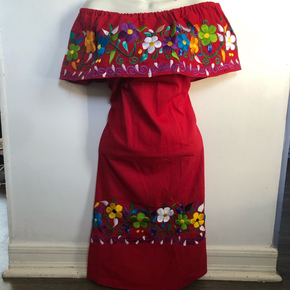 Vestido Mexicano Rojo, Mexican Clothing Dress L